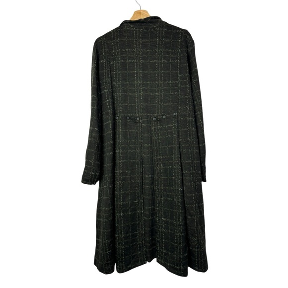 Vintage Spirittious Blue Plaid Full Button Knit Trench Coat L - Picture 2 of 6